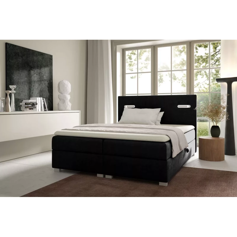 Polsterbett MIRONA 120x220 mit LED-Beleuchtung – schwarz + GRATIS Matratzenauflage
