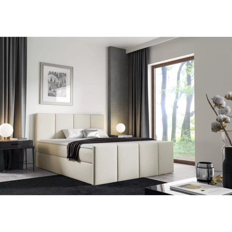 Bett mit Matratze und Lattenrost LOLA – 140 x 220 cm, beige 2 + GRATIS Matratzenauflage