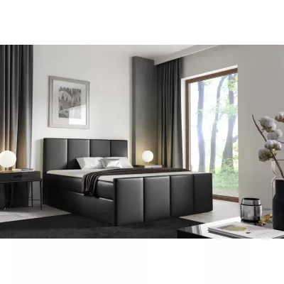 Bett mit Matratze und Lattenrost LOLA – 140 x 220 cm, schwarzes Öko-Leder + GRATIS Matratzenauflage