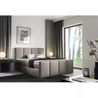 Bett mit Matratze und Lattenrost LOLA – 140 x 220 cm, graues Öko-Leder + GRATIS Matratzenauflage