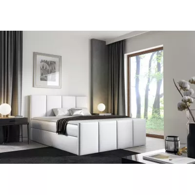 Bett mit Matratze und Lattenrost LOLA – 140 x 220 cm, weißes Öko-Leder + GRATIS Matratzenauflage