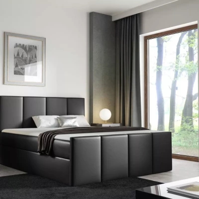 Bett mit Matratze und Lattenrost LOLA – 120 x 220 cm, schwarzes Öko-Leder + GRATIS Matratzenauflage