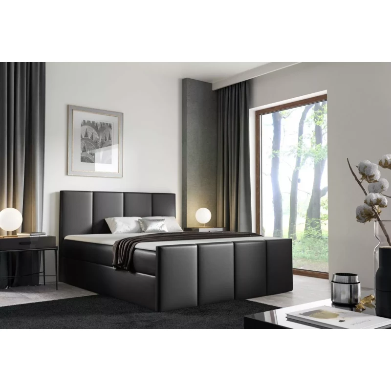 Bett mit Matratze und Lattenrost LOLA – 120 x 220 cm, schwarzes Öko-Leder + GRATIS Matratzenauflage