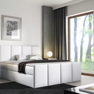 Bett mit Matratze und Lattenrost LOLA – 120 x 220 cm, weißes Öko-Leder + GRATIS Matratzenauflage