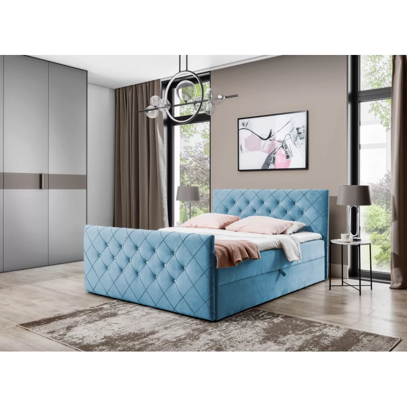 Boxspringbett LENKA – 200 x 220 cm, hellblau + GRATIS Matratzenauflage