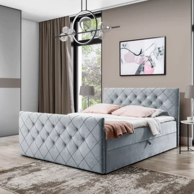 Boxspringbett LENKA – 200 x 220 cm, hellgrau + GRATIS Matratzenauflage