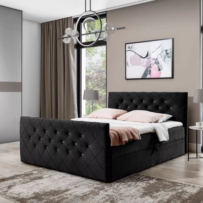 Boxspringbett LENKA – 200 x 220 cm, schwarz + GRATIS Matratzenauflage