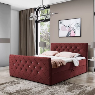 LENKA Boxspringbett – 200 x 220 cm, bordeauxrot + GRATIS Matratzenauflage