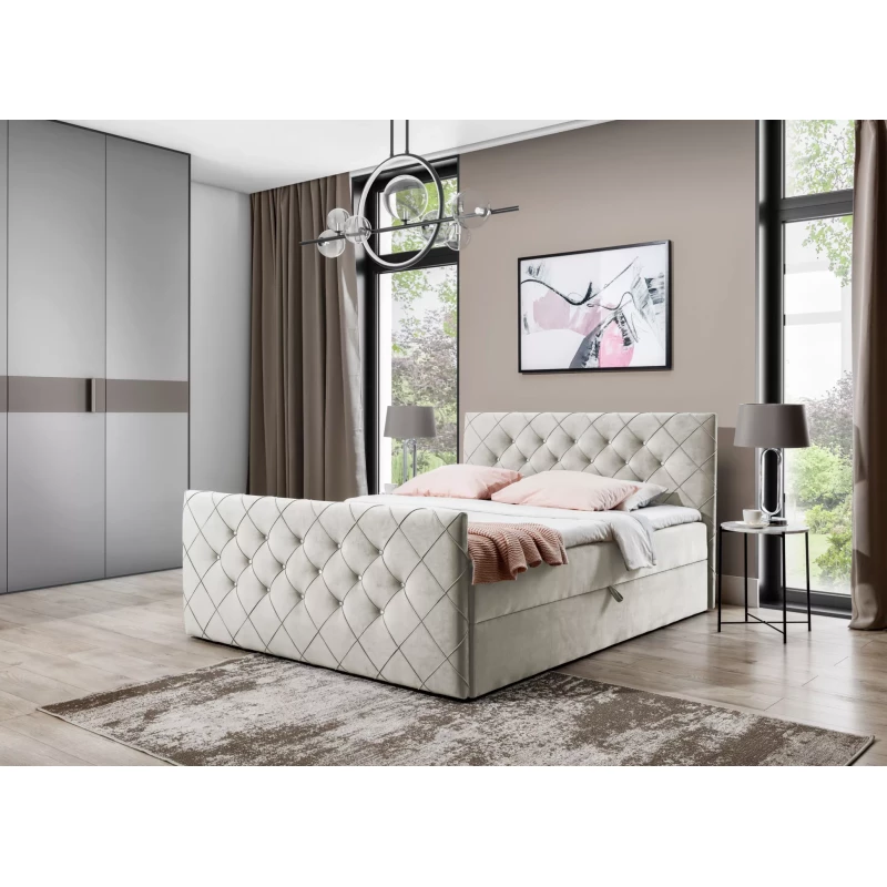 Boxspringbett LENKA – 180 x 220 cm, beige + GRATIS Matratzenauflage