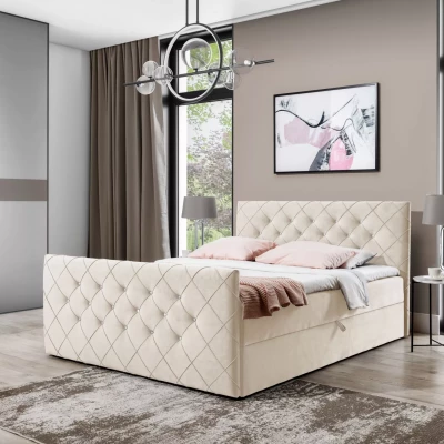 Boxspringbett LENKA – 180 x 220 cm, Creme + GRATIS Matratzenauflage