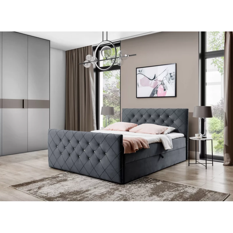Boxspringbett LENKA – 180 x 220 cm, grau + GRATIS Matratzenauflage