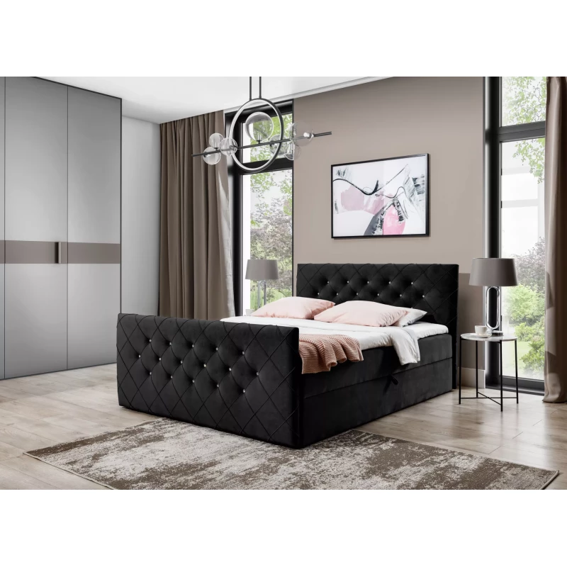 Boxspringbett LENKA – 180 x 220 cm, schwarz + GRATIS Matratzenauflage