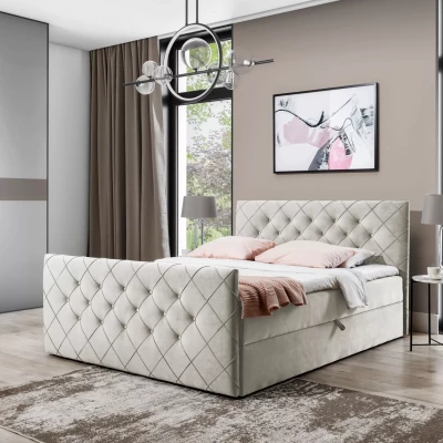 Boxspringbett LENKA – 160 x 220 cm, beige + GRATIS Matratzenauflage