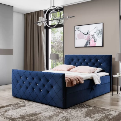 Boxspringbett LENKA – 160 x 220 cm, blau + GRATIS Matratzenauflage