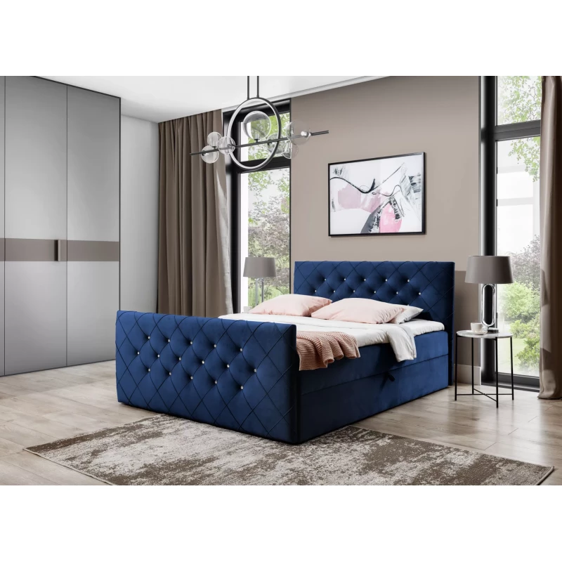 Boxspringbett LENKA – 160 x 220 cm, blau + GRATIS Matratzenauflage