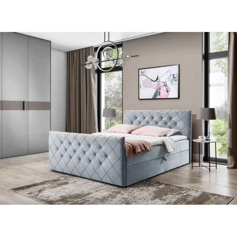 Boxspringbett LENKA – 160 x 220 cm, Hellgrau + GRATIS Matratzenauflage