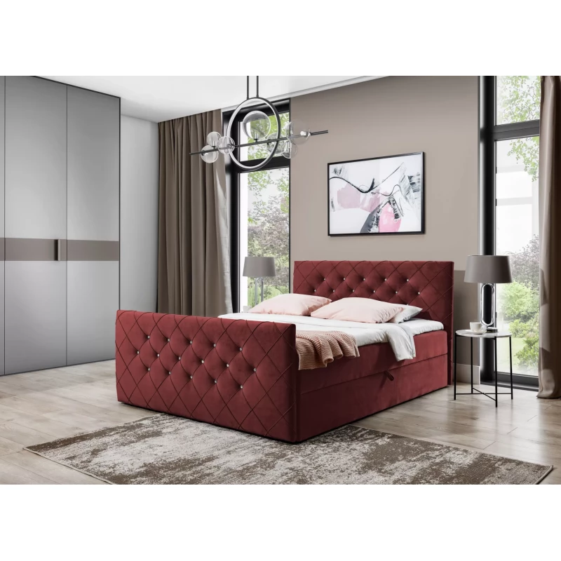 Boxspringbett LENKA – 160 x 220 cm, bordeauxrot + GRATIS Matratzenauflage