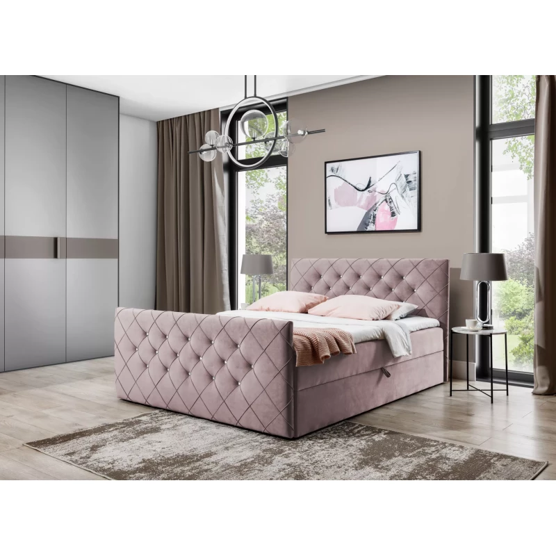 Boxspringbett LENKA – 160 x 220 cm, Altrosa + GRATIS Matratzenauflage