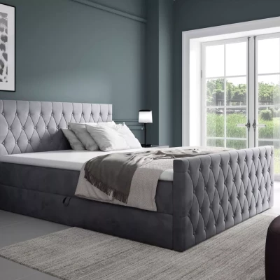 Kontinentales Bett 200x220 TEKLA mit Stauraum - grau + GRATIS Matratzenauflage