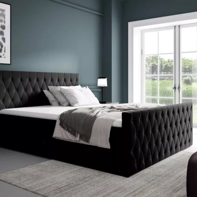 Kontinentales Bett 200x220 TEKLA mit Stauraum - schwarz + GRATIS Matratzenauflage
