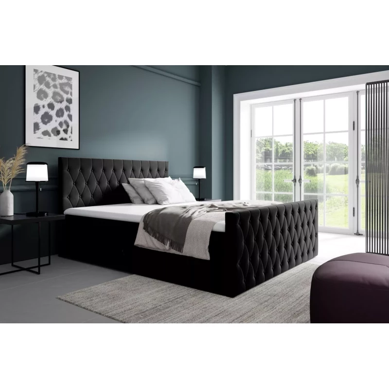 Kontinentales Bett 200x220 TEKLA mit Stauraum - schwarz + GRATIS Matratzenauflage