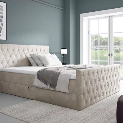 Kontinentales Bett 160x220 TEKLA mit Stauraum - beige + GRATIS Matratzenauflage