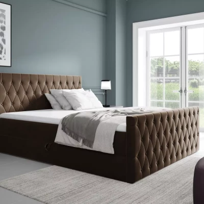 Kontinentales Bett 160x220 TEKLA mit Stauraum - dunkelbraun + GRATIS Matratzenauflage