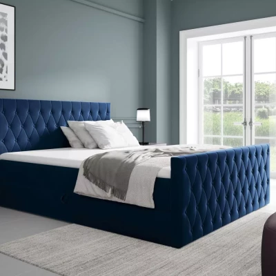 Kontinentales Bett 160x220 TEKLA mit Stauraum - Dunkelblau + GRATIS Matratzenauflage