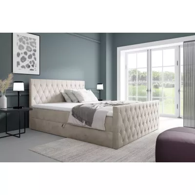 Kontinentales Bett 140x220 TEKLA mit Stauraum - beige + GRATIS Matratzenauflage