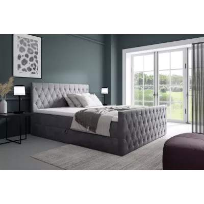 Kontinentales Bett 140x220 TEKLA mit Stauraum - grau + GRATIS Matratzenauflage