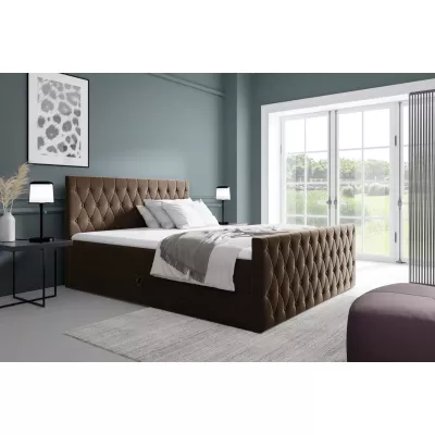 Kontinentales Bett 140x220 TEKLA mit Stauraum - dunkelbraun + GRATIS Matratzenauflage