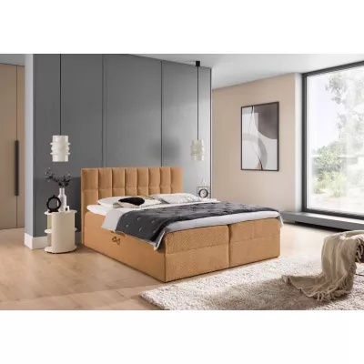 Doppelbett mit Polsterung 200x220 ALIBINA - hellbraun + Matratzenauflage