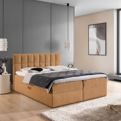 Doppelbett mit Polsterung 180x220 ALIBINA - hellbraun + Matratzenauflage