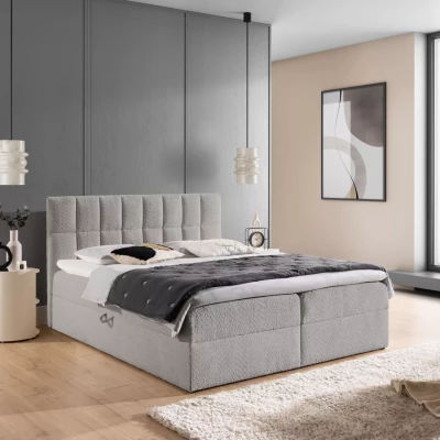 Doppelbett mit Polsterung 140x220 ALIBINA - hellgrau + Matratzenauflage