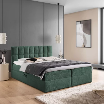 Doppelbett mit Polsterung 140x220 ALIBINA - Flaschengrün + Matratzenauflage