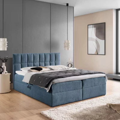 Doppelbett mit Polsterung 140x220 ALIBINA - blau + Matratzenauflage