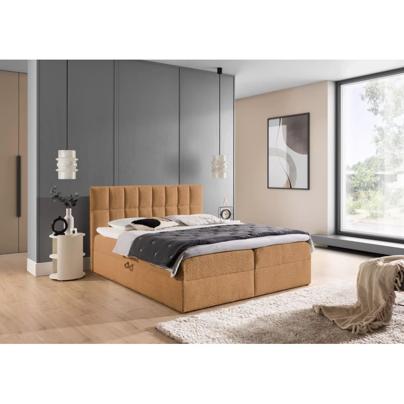 Einzelbett mit Polsterung 120x220 ALIBINA - hellbraun + Matratzenauflage