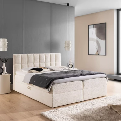 Einzelbett mit Polsterung 120x220 ALIBINA - Creme + Matratzenauflage