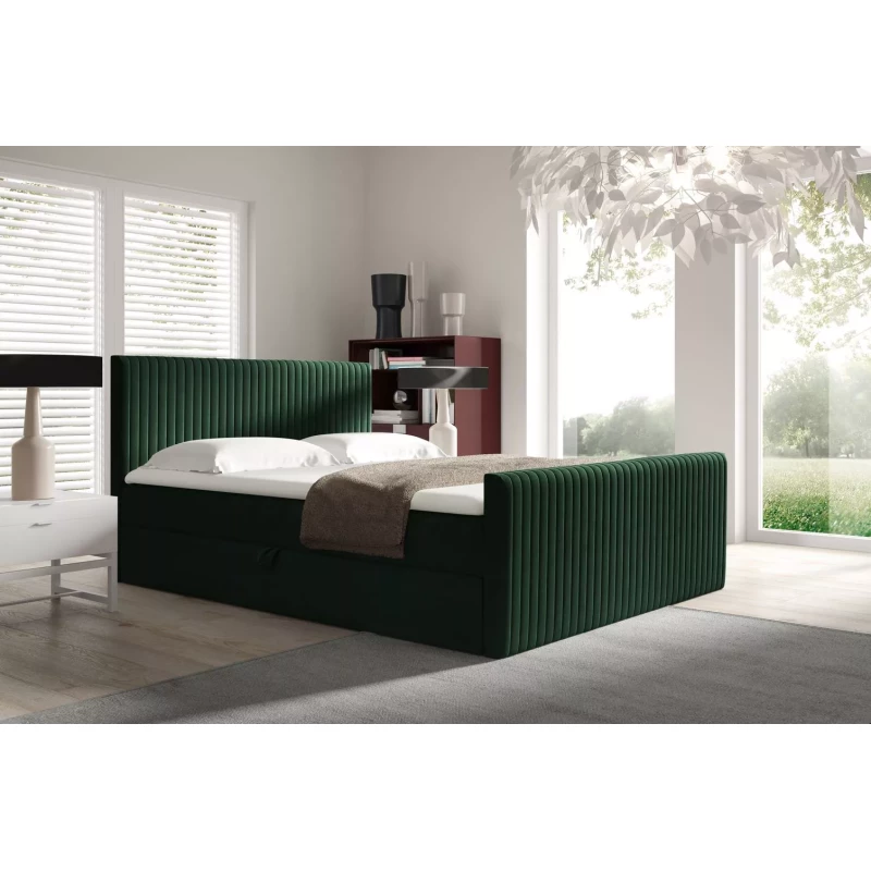 Kontinentales Bett 120x220 BINDY - Flaschengrün + GRATIS Matratzenauflage