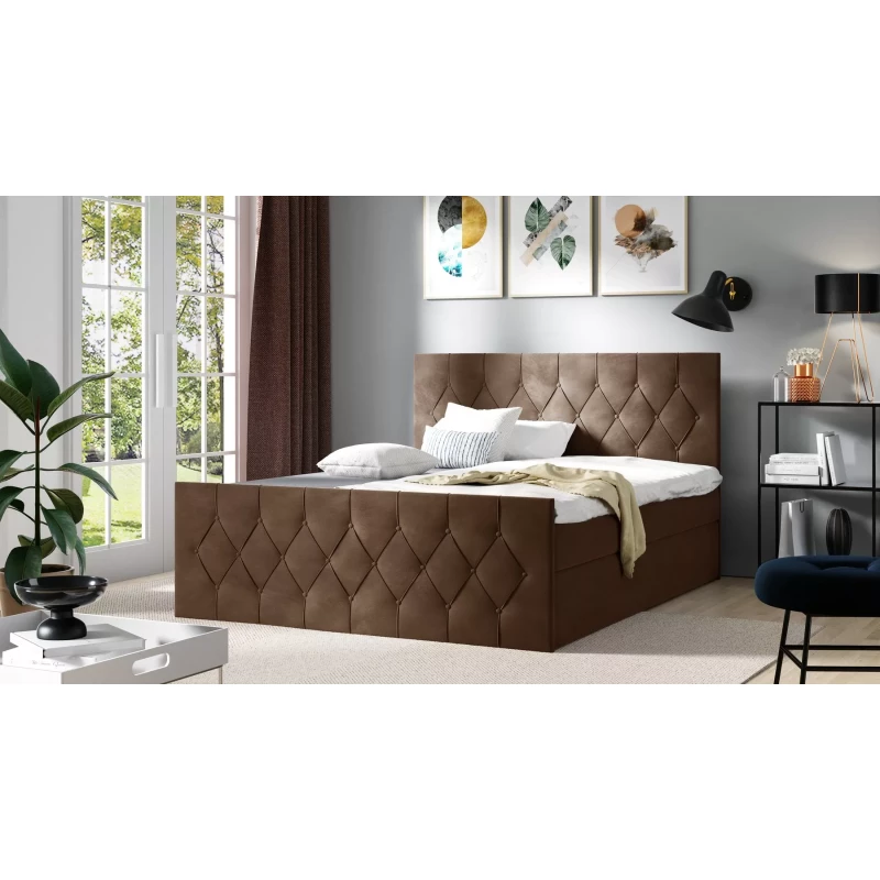 Polsterbett TIBOR LUX – 120 x 220 cm, braun + GRATIS Matratzenauflage