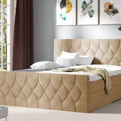 Polsterbett TIBOR LUX – 120 x 220 cm, beige + GRATIS Matratzenauflage