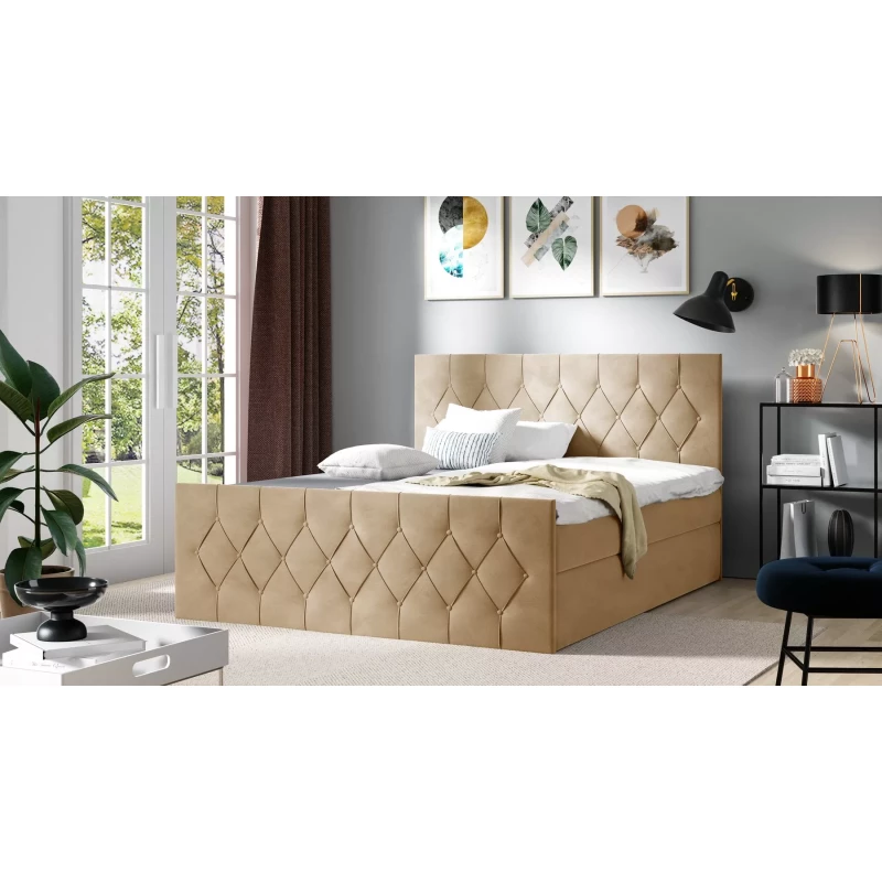 Polsterbett TIBOR LUX – 120 x 220 cm, beige + GRATIS Matratzenauflage