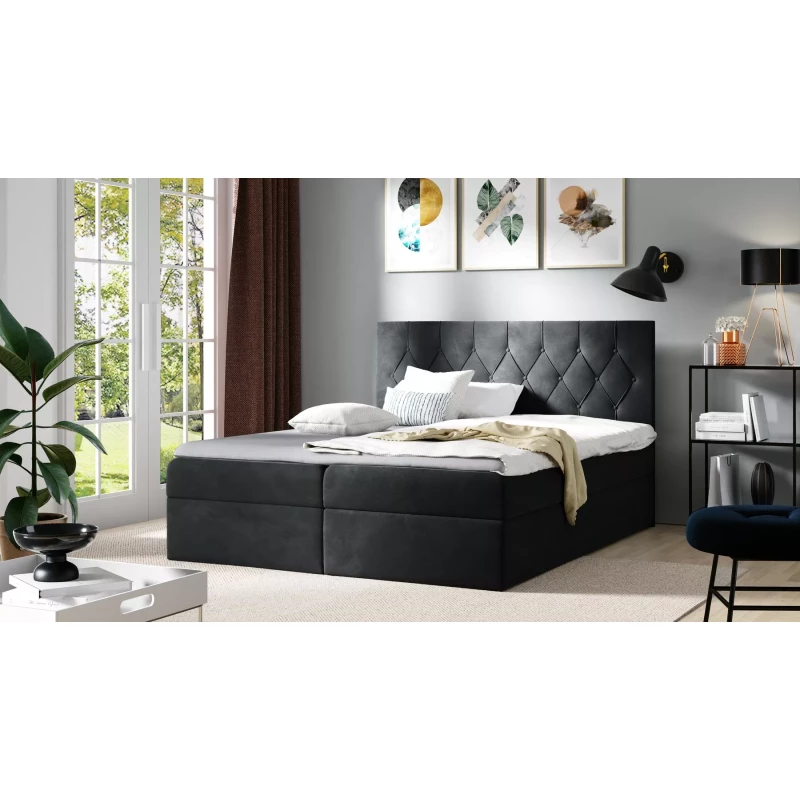 Boxspringbett TIBOR – 120 x 220 cm, schwarz + GRATIS Matratzenauflage