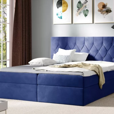 Boxspringbett TIBOR – 120 x 220 cm, blau + GRATIS Matratzenauflage