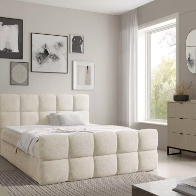 Kontinentales Bett 120x220 ISEMBARD - Creme + Matratzenauflage