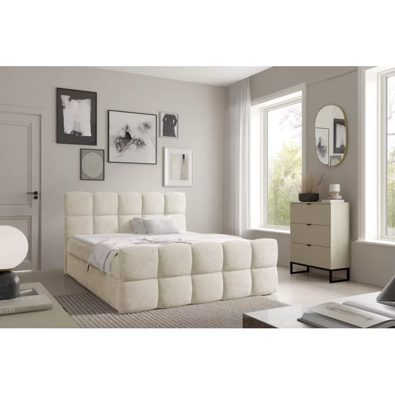 Kontinentales Bett 120x220 ISEMBARD - Creme + Matratzenauflage