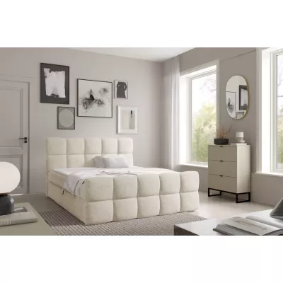 Kontinentales Bett 120x220 ISEMBARD - Creme + Matratzenauflage