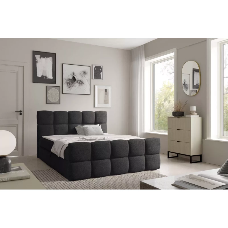 Continental-Bett 120x220 ISEMBARD - schwarz + Matratzenauflage