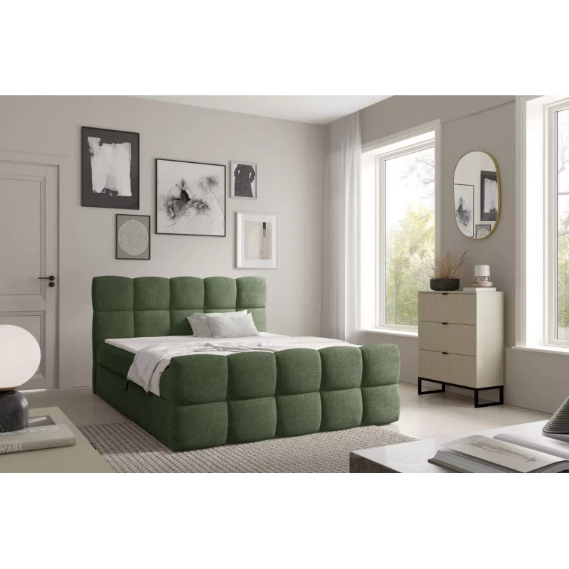 Kontinentales Bett 120x220 ISEMBARD - Flaschengrün + Matratzenauflage