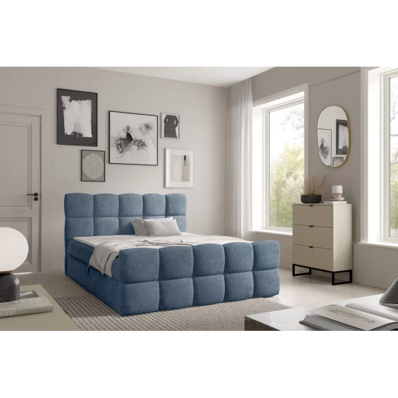 Continental-Bett 120x220 ISEMBARD - blau + Matratzenauflage